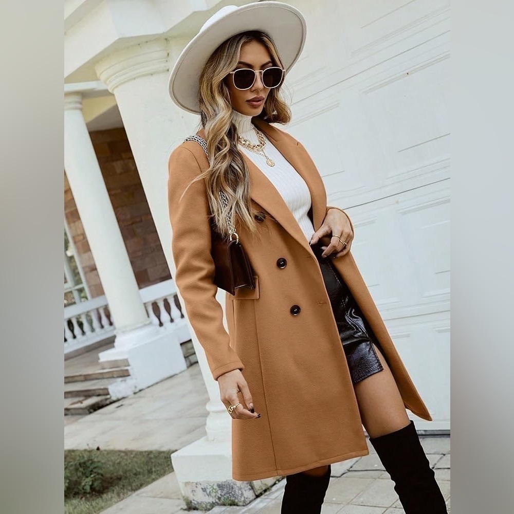 BCBGMAXAZRIA Winter Fashion Coat for Women Lapel Collar Double Breasted Tweed Co